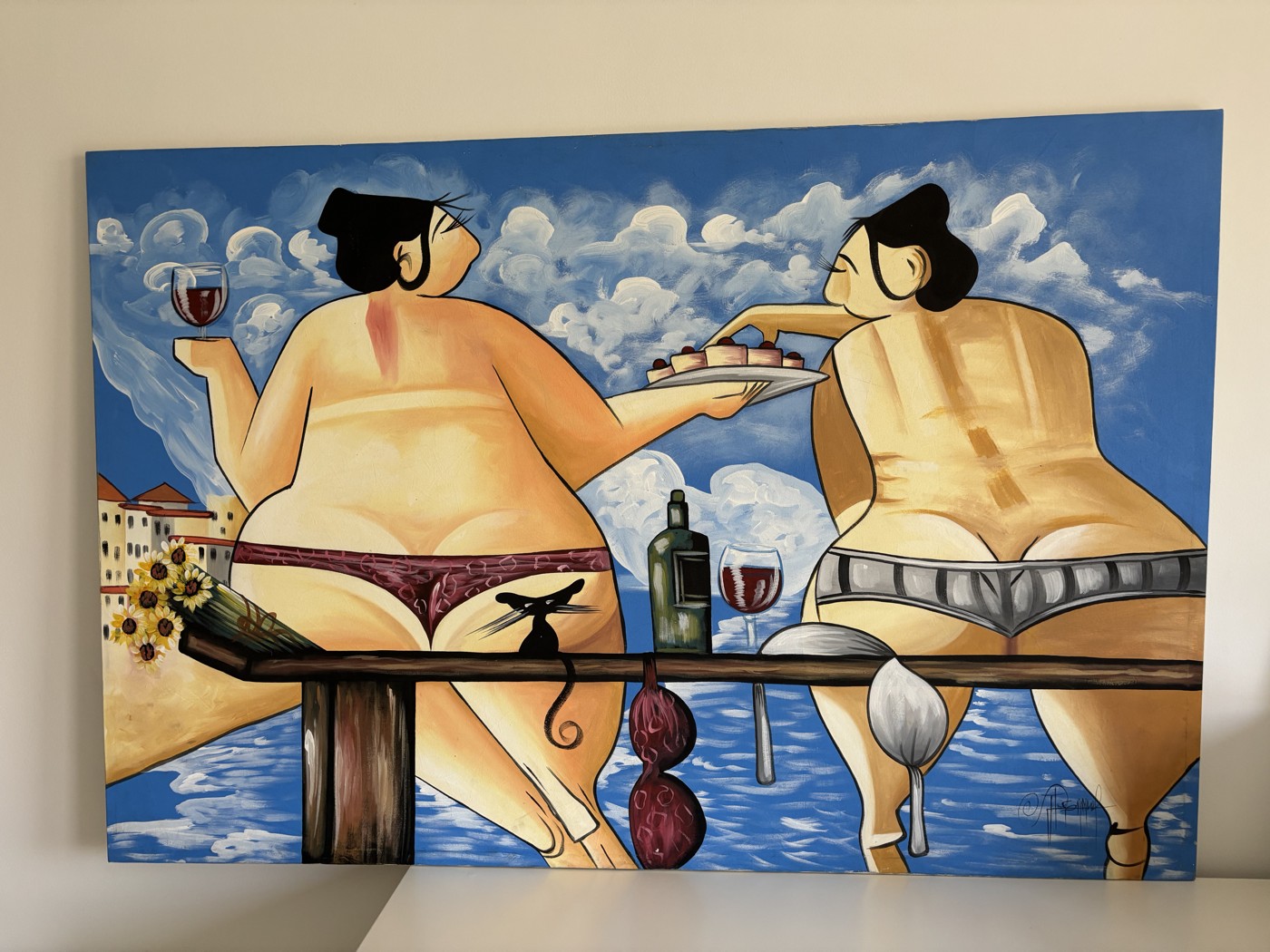 Original painting of two women, unframed real photo